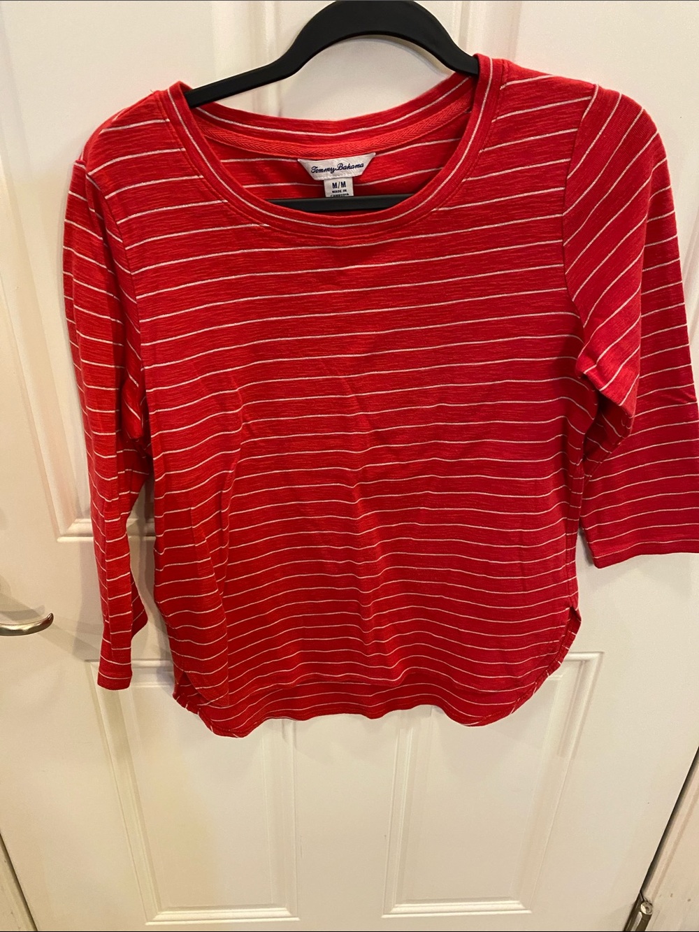 Tommy Bahama Red and White Striped Crewneck Top
